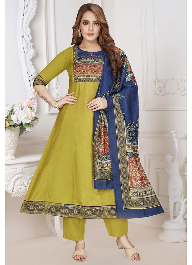 Russian Silk  Mehendi Festival Wear Printed Readymade Anarkali Suit